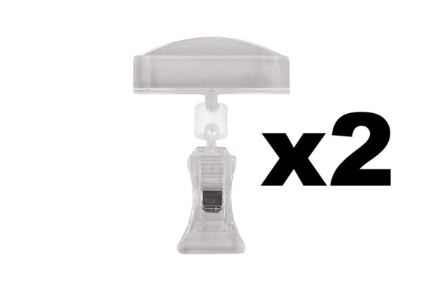 2 x Medium Acrylic Sale Sign Holder With Clamp. Height 75mm.