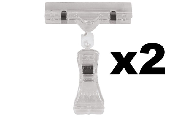 2 x Large Acrylic Sale Sign Holder With Clamp. Height 105mm.