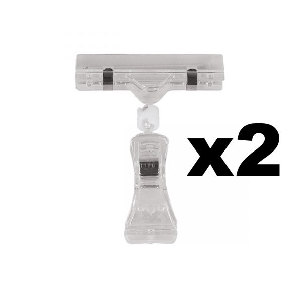 2 x Large Acrylic Sale Sign Holder With Clamp. Height 105mm.