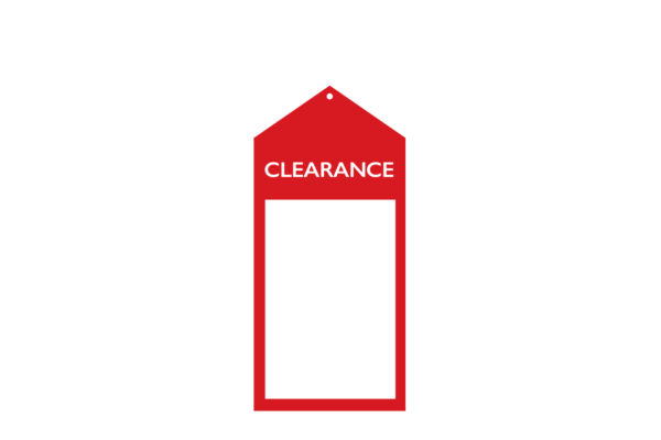 Pack of 100 Swing Ticket CLEARANCE. Dim 25(W) x 45mm (H).