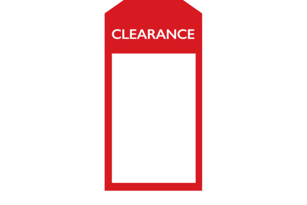 Pack of 100 Swing Ticket Clearance. Dim 67(W) x 120mm(H).