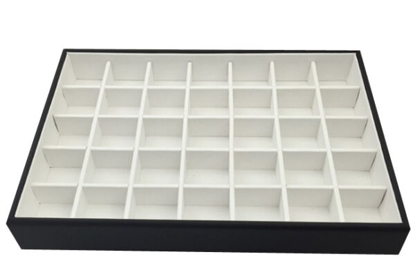 C-SERIES Black and White Premium Leatherette Display Tray With 35 Compartments. Stackable. Dim 315(w) x 225(d) x 45mm(h).