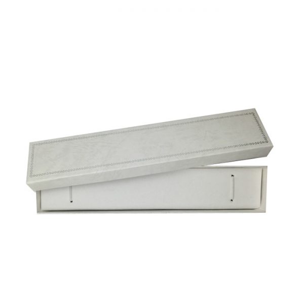 Box 24 - Premium Solid White Cardboard Bracelet or Watch Box with Silver Trim and Light Grey Grain Texture. Dim 42(w) x 200(d) - Image 3