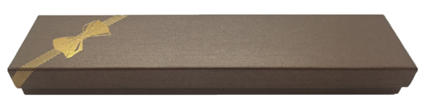 Box of 24 - Premium Brushed Bronze Cardboard Bracelet/Watch Gift Box with gold ribbon and bow tie hot stamp. Dim 42(w) x 200(d) x 24mm(h) - Image 2