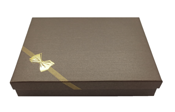 Box of 12 - Extra Large Solid Premium Bronze Cardboard Set Gift Box with Gold Bow. Dim 134(w) x 187(d) x 36mm(h)