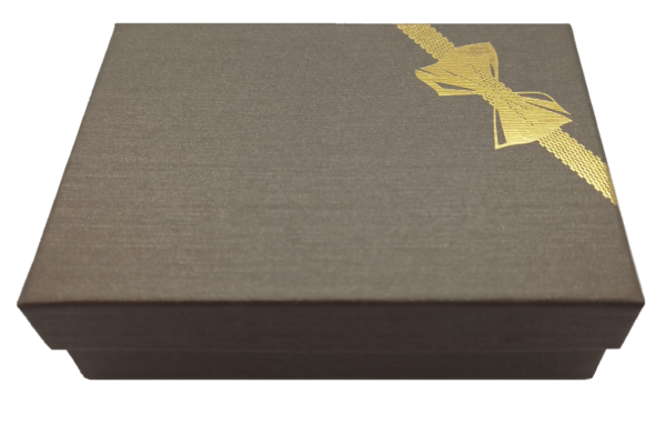 Box of 36 Brushed Bronze Cardboard Set Gift Box with Gold ribbon and bow tie hot stamp. Dim 70(w) x 97(d) x 27mm(h) - Image 2