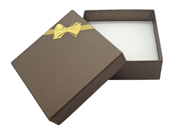 Box of 24 - Premium Brushed bronze Cardboard Bangle Gift Box with Gold ribbon and bow tie hot stamp. Dim 85(w) x 85(d) x 30mm(h)
