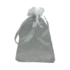 White with silver pattern swirls. Measurements 11cm(W) x 16cm(H).  Pack of 100 Organza Bags